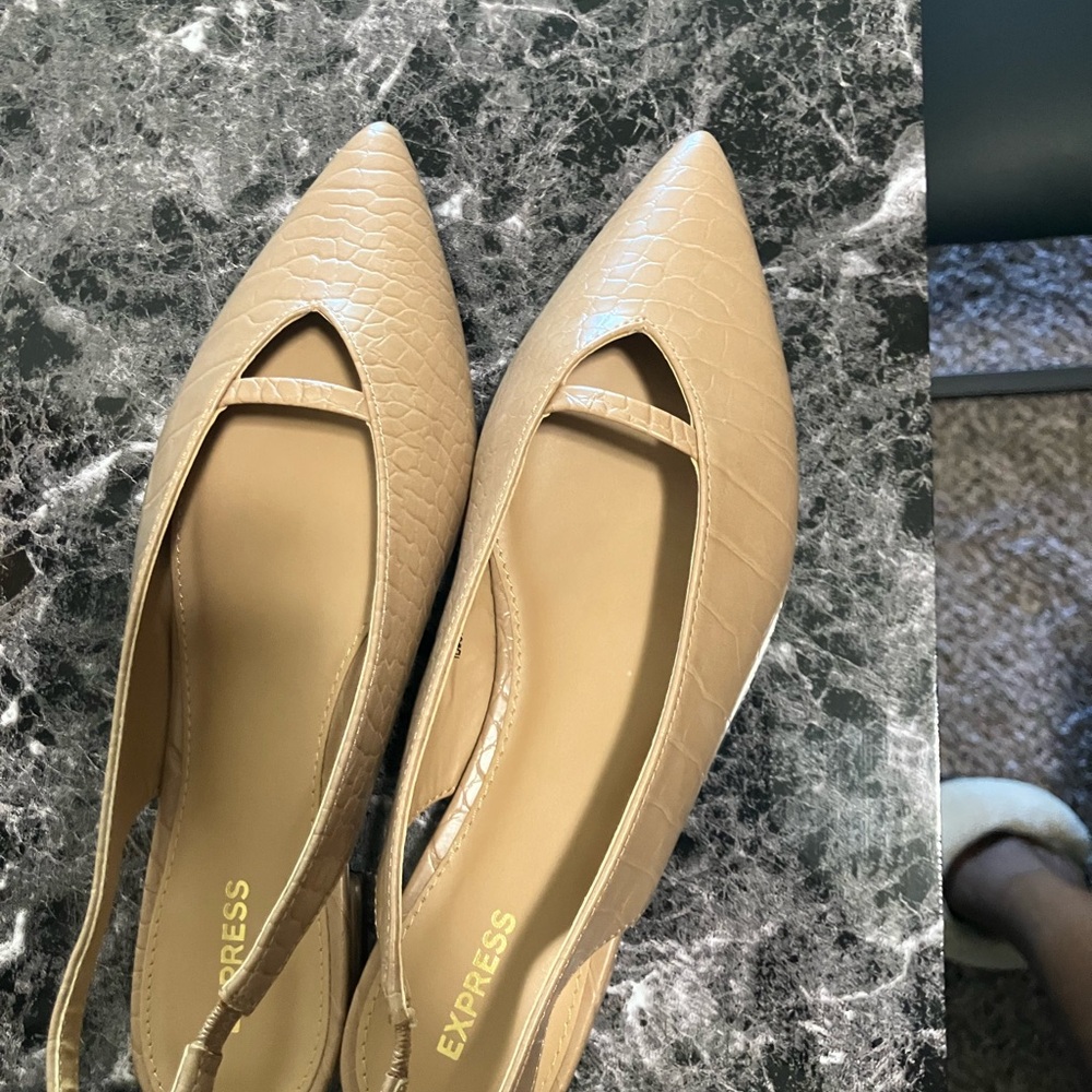 Express Tan Pointed-Toe Leather Flats
